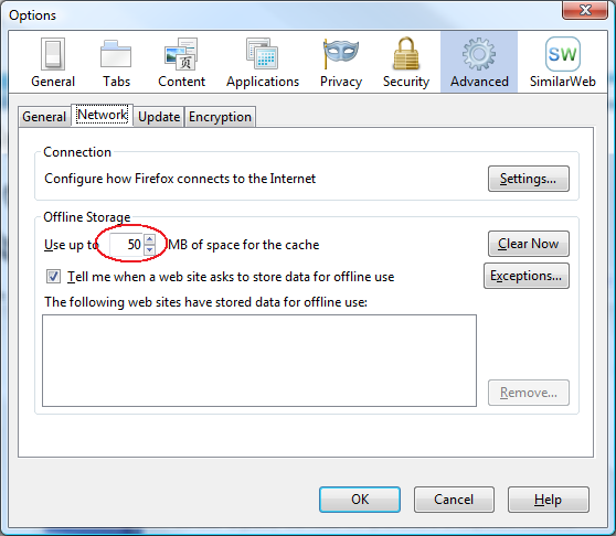 Firefox Cache setting