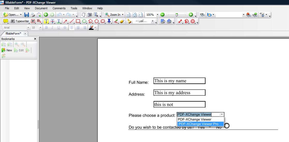 ... the PDF document in PDF-XChange Viewer and you can fill out the form